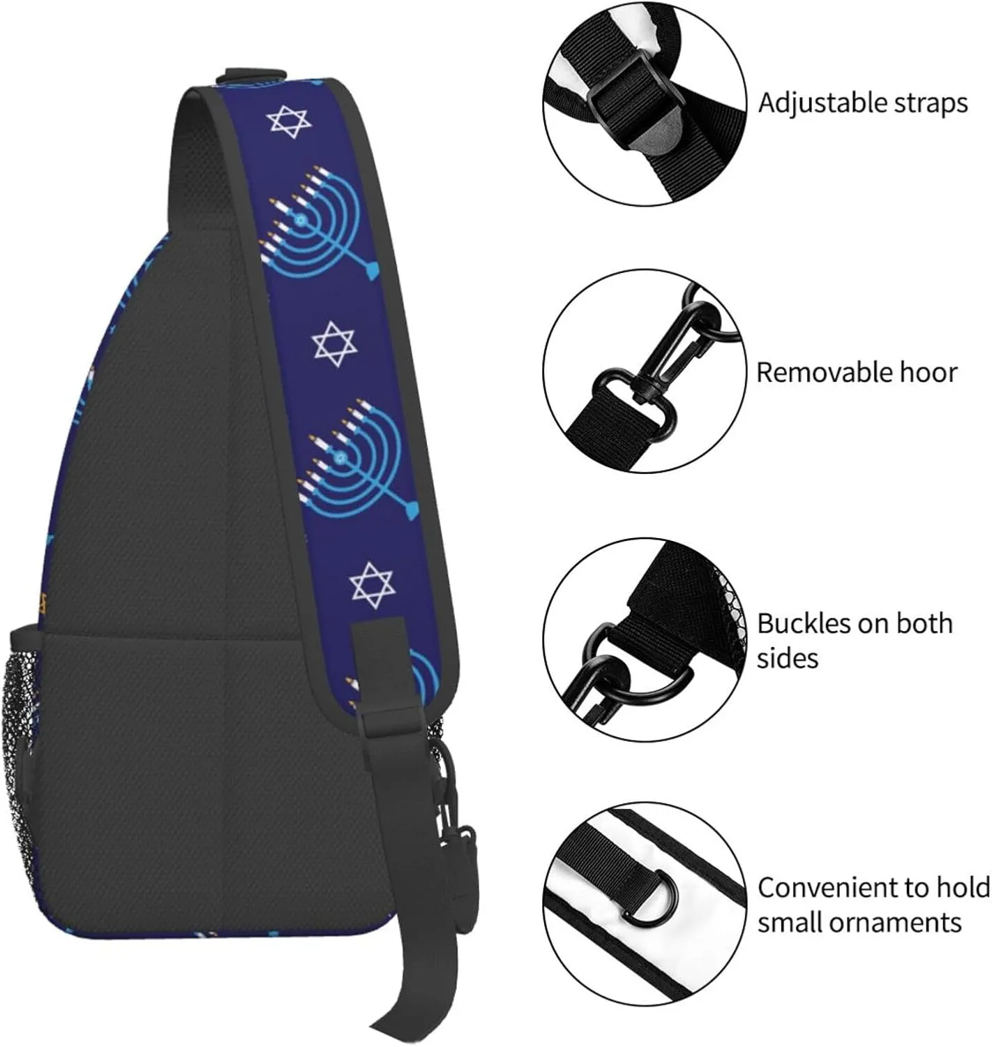 Hanukkah Hat Blue Shiny Lamps Sling Bag,Funny Crossbody Backpack Shoulder Chest Bag for Women Men