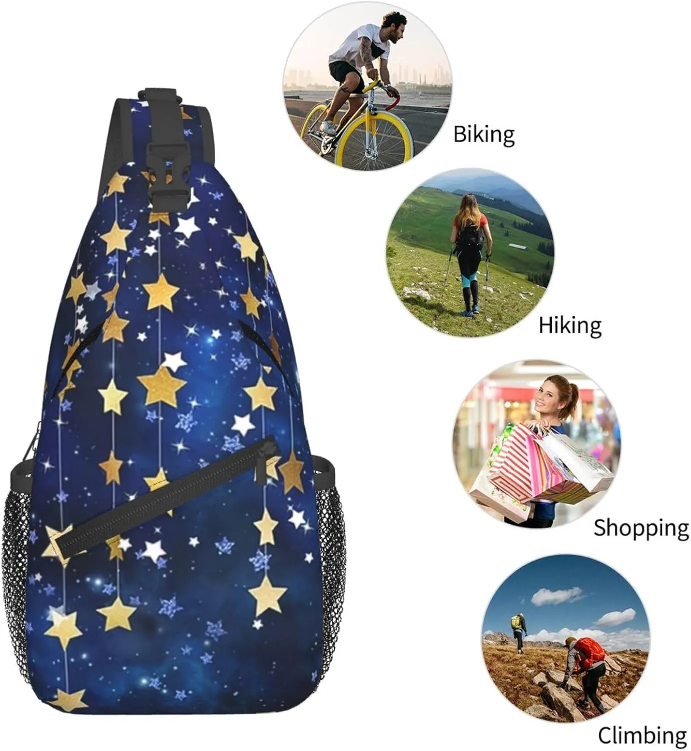 Hanukkah Hat Blue Shiny Lamps Sling Bag,Funny Crossbody Backpack Shoulder Chest Bag for Women Men