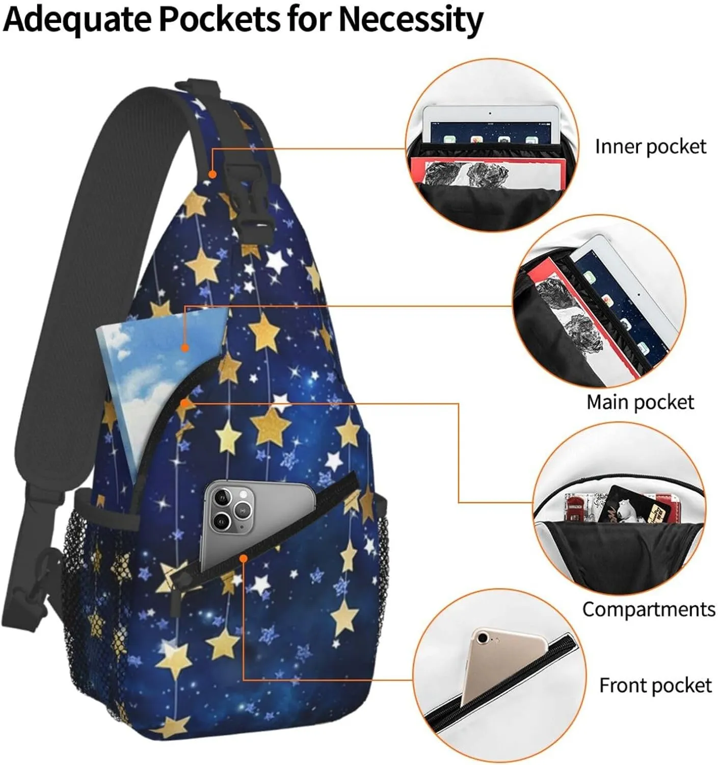 Hanukkah Hat Blue Shiny Lamps Sling Bag,Funny Crossbody Backpack Shoulder Chest Bag for Women Men