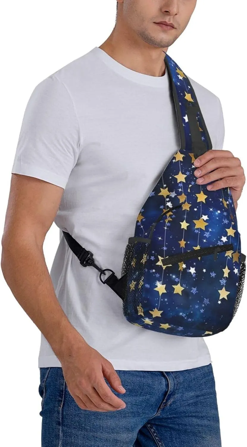 Hanukkah Hat Blue Shiny Lamps Sling Bag,Funny Crossbody Backpack Shoulder Chest Bag for Women Men