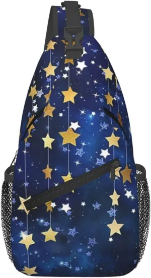 Hanukkah Hat Blue Shiny Lamps Sling Bag,Funny Crossbody Backpack Shoulder Chest Bag for Women Men
