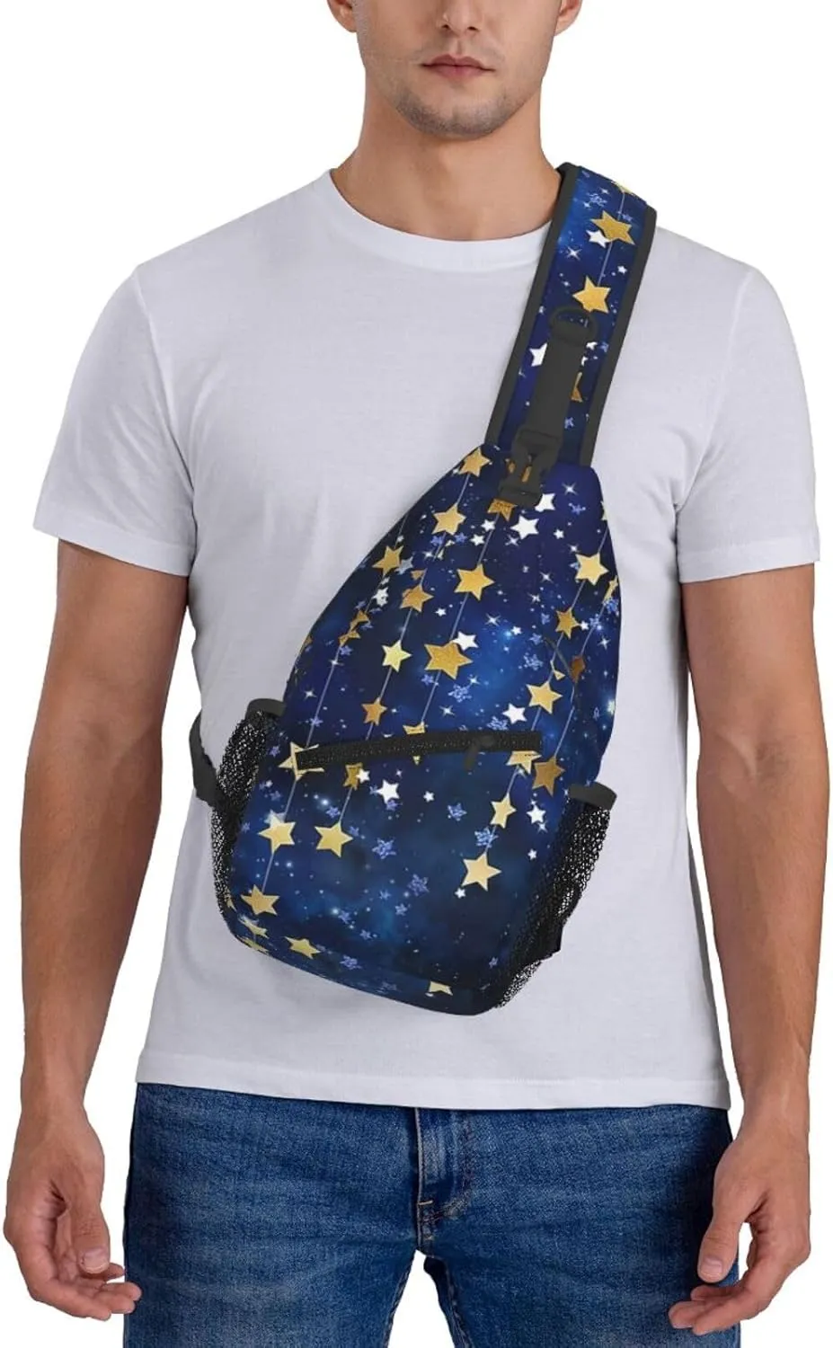 Hanukkah Hat Blue Shiny Lamps Sling Bag,Funny Crossbody Backpack Shoulder Chest Bag for Women Men