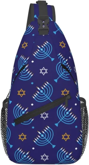 Hanukkah Hat Blue Shiny Lamps Sling Bag,Funny Crossbody Backpack Shoulder Chest Bag for Women Men