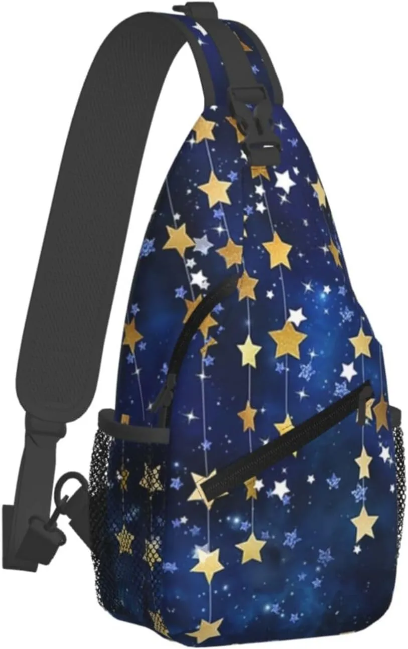 Hanukkah Hat Blue Shiny Lamps Sling Bag,Funny Crossbody Backpack Shoulder Chest Bag for Women Men