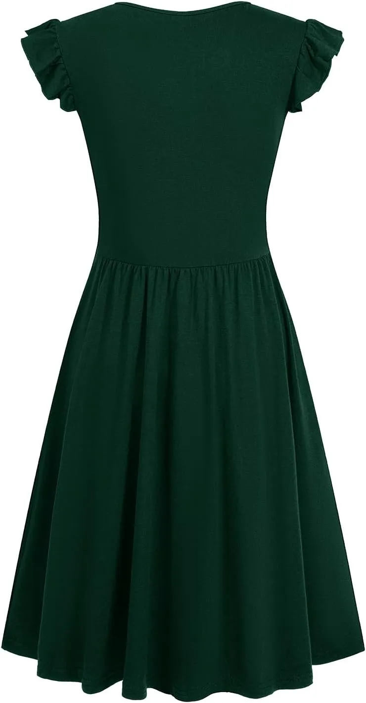 HELYO Women's Summer Dresses Cute V Neck Ruffle Sleeve Cocktail Short Work Casual Dress with Pockets 648