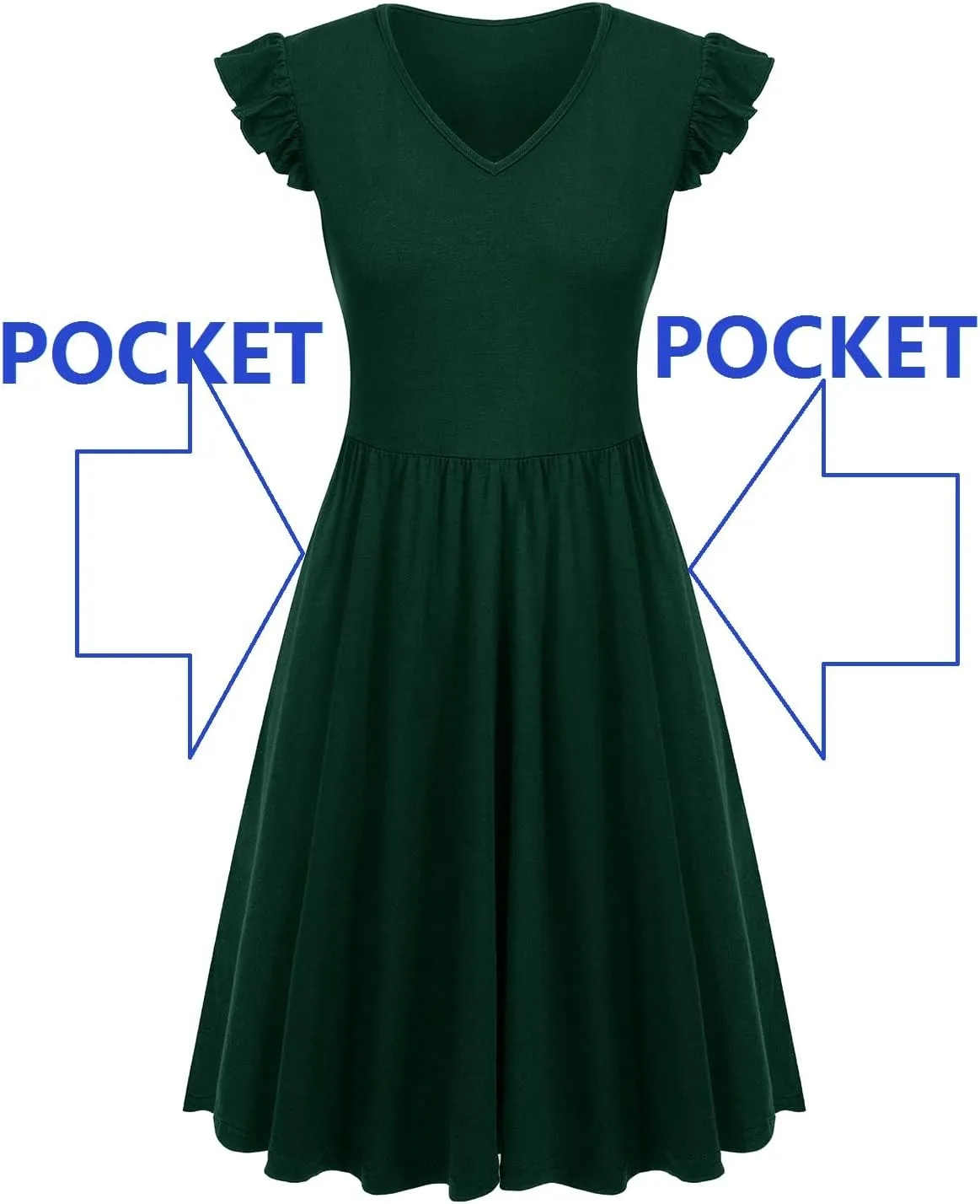 HELYO Women's Summer Dresses Cute V Neck Ruffle Sleeve Cocktail Short Work Casual Dress with Pockets 648