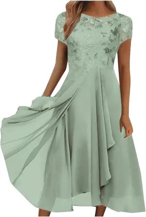 HGps8w Mother of The Bride Dresses for Women 2025 Elegant Lace Chiffon Flowy Dress Formal Evening Party Gown for Wedding