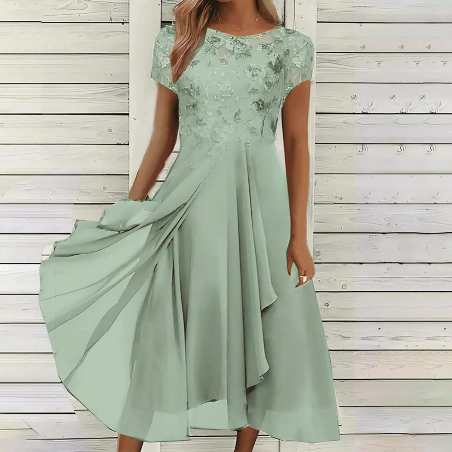 HGps8w Mother of The Bride Dresses for Women 2025 Elegant Lace Chiffon Flowy Dress Formal Evening Party Gown for Wedding