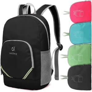 Hiking Backpack, 25l Lightweight Packable Travel Camping Outdoor Sports Backpack, Water Resistant Foldable Travel Daypack for Men Women, Black