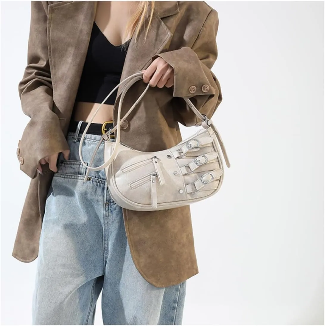 Hobo Crossbody Purse Shoulder bag for Women Chic Metallic Edge City Handbag Casual Use 2024 Fashion (off-white)