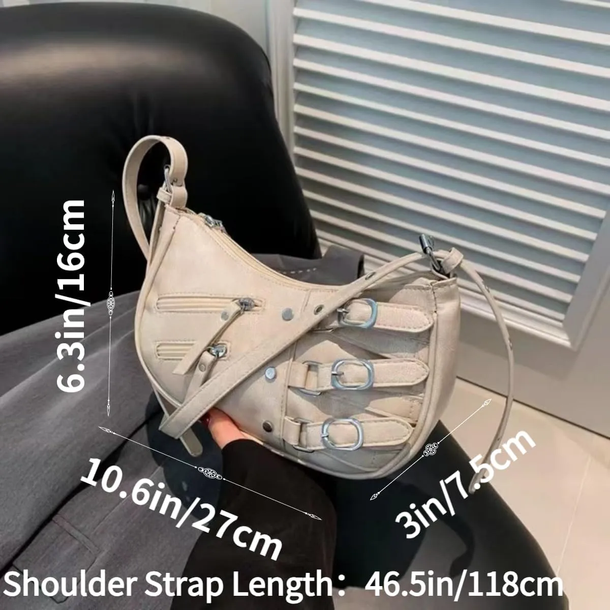 Hobo Crossbody Purse Shoulder bag for Women Chic Metallic Edge City Handbag Casual Use 2024 Fashion (off-white)