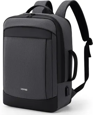 HOMIEE 30L Travel Laptop Backpack for Men Women, 15.6 Inch Expandable Backpack with USB Charging Port, Water Resistant Business Work College Bag, Grey