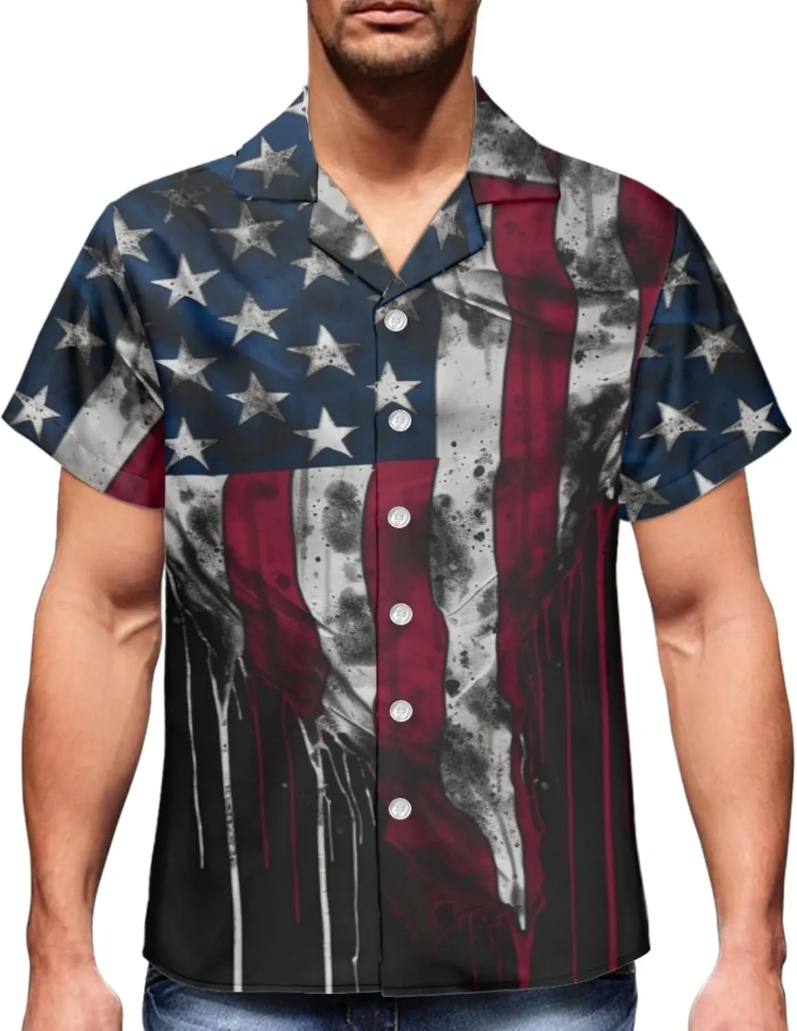 Honeystore Men's American Flag Print Shirt Summer Short Holiday Beach Aloha Shirts