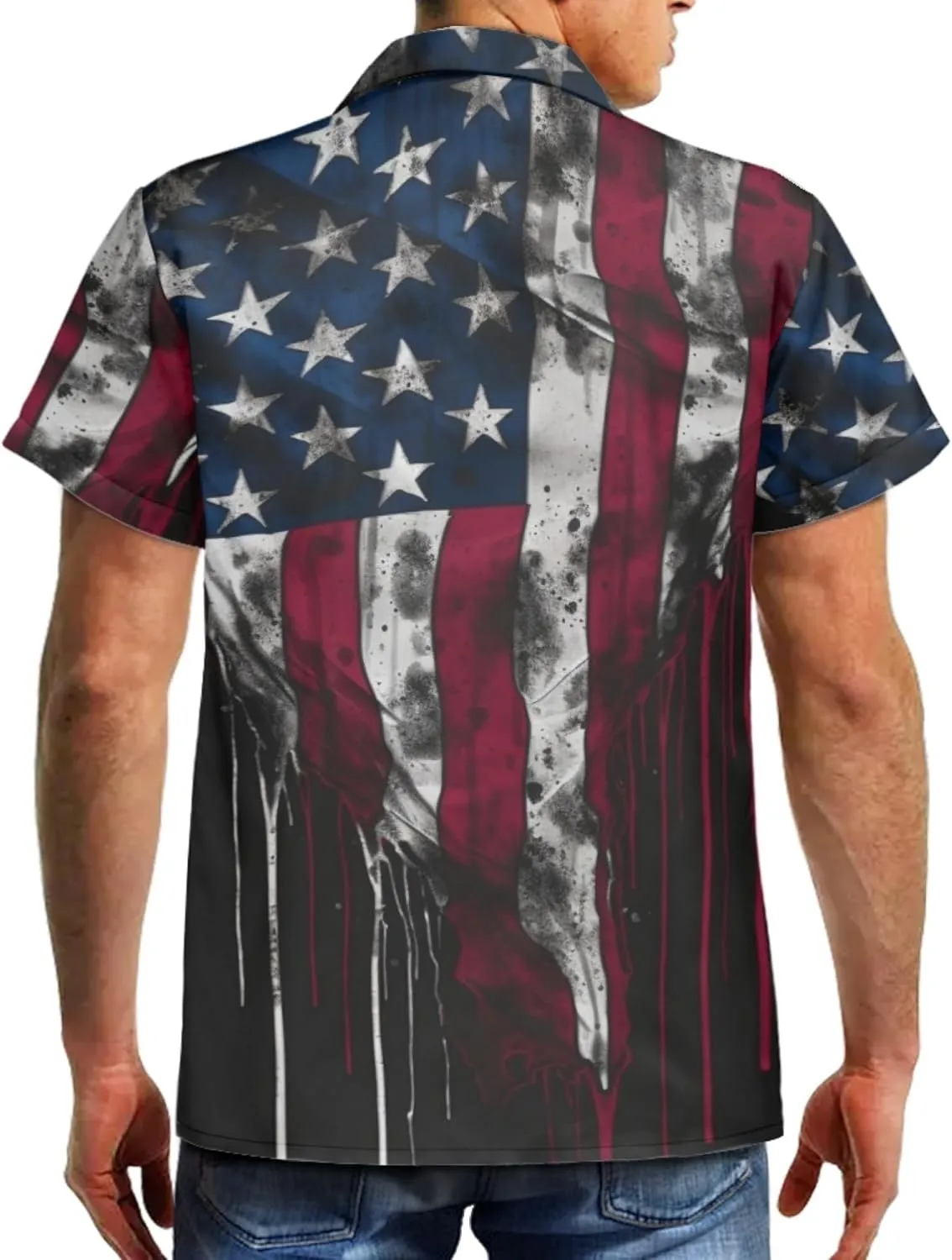 Honeystore Men's American Flag Print Shirt Summer Short Holiday Beach Aloha Shirts
