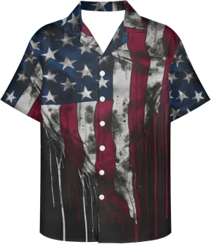 Honeystore Men's American Flag Print Shirt Summer Short Holiday Beach Aloha Shirts