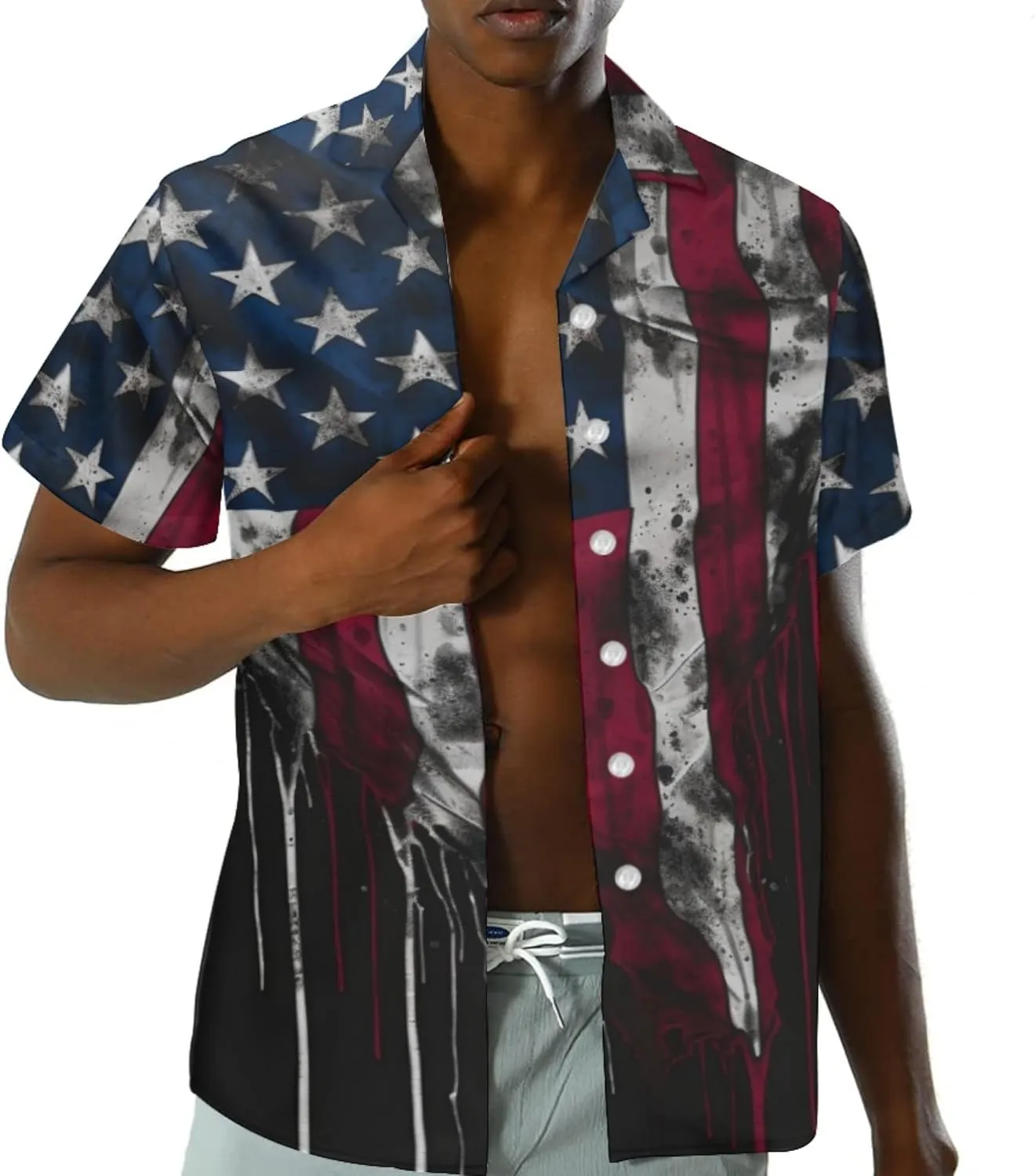 Honeystore Men's American Flag Print Shirt Summer Short Holiday Beach Aloha Shirts