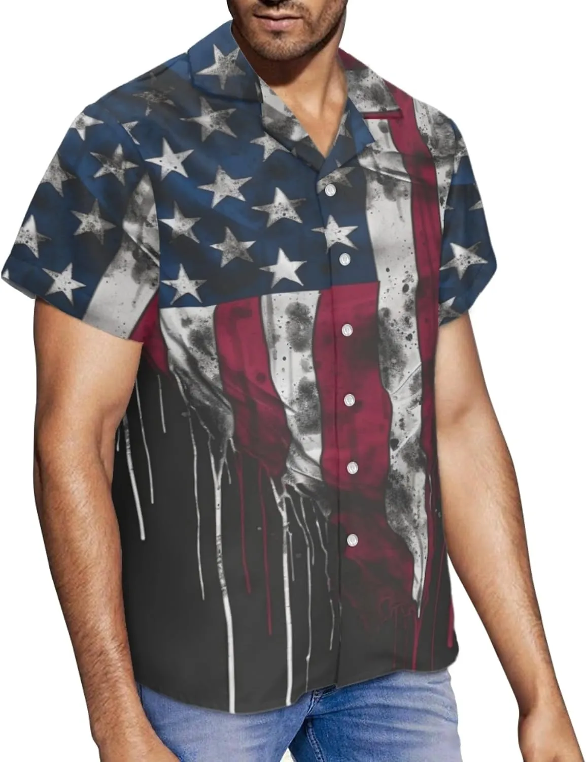 Honeystore Men's American Flag Print Shirt Summer Short Holiday Beach Aloha Shirts