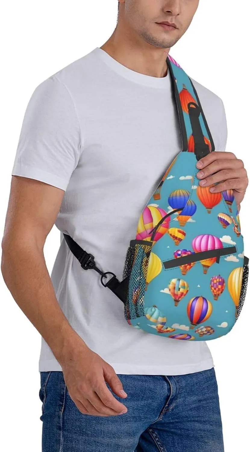 Hot Air Colorful Balloons Unisex Casual Diagonal Chest Bag,Multipurpose Crossbody Shoulder Bag Travel Hiking Daypack