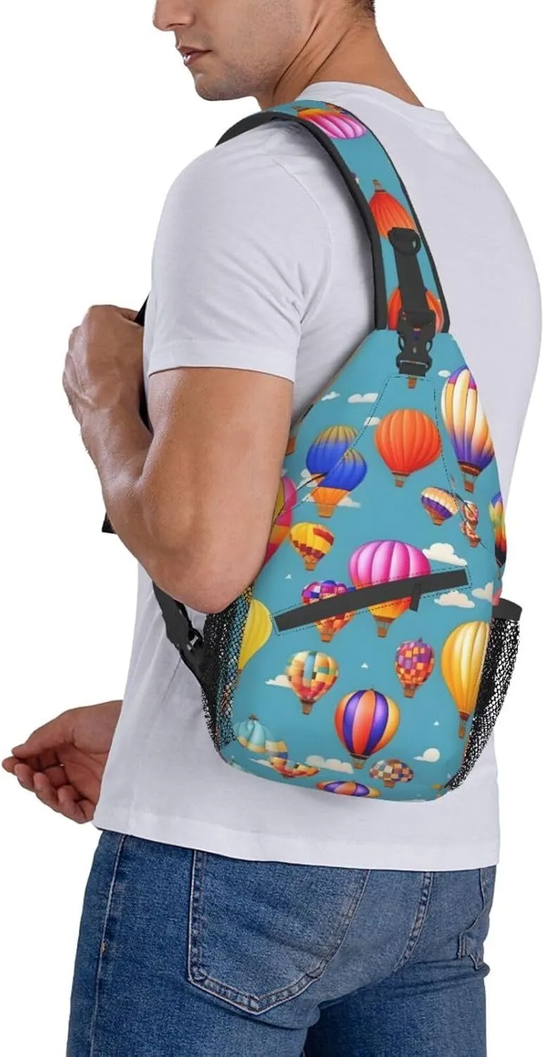 Hot Air Colorful Balloons Unisex Casual Diagonal Chest Bag,Multipurpose Crossbody Shoulder Bag Travel Hiking Daypack