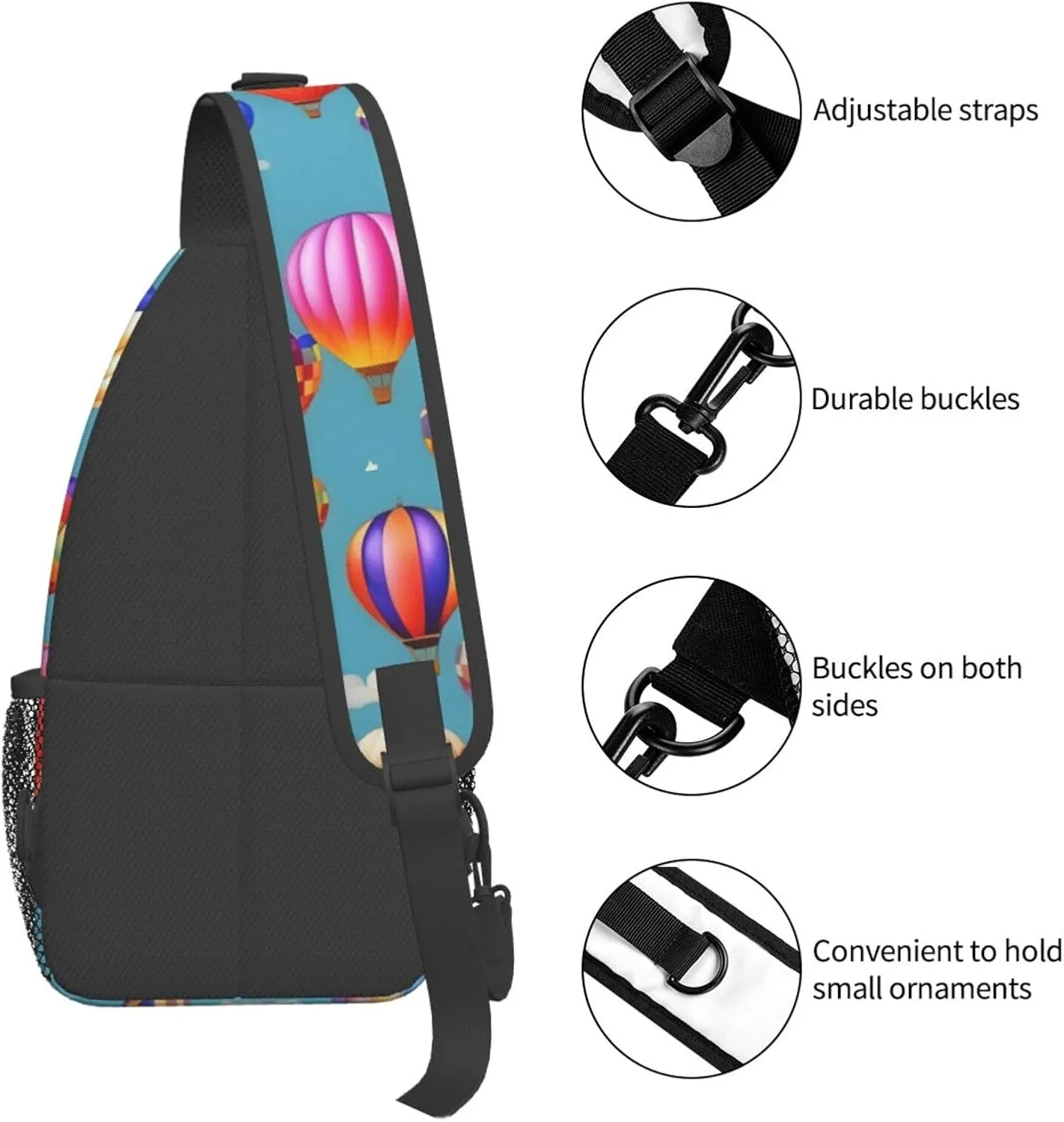 Hot Air Colorful Balloons Unisex Casual Diagonal Chest Bag,Multipurpose Crossbody Shoulder Bag Travel Hiking Daypack