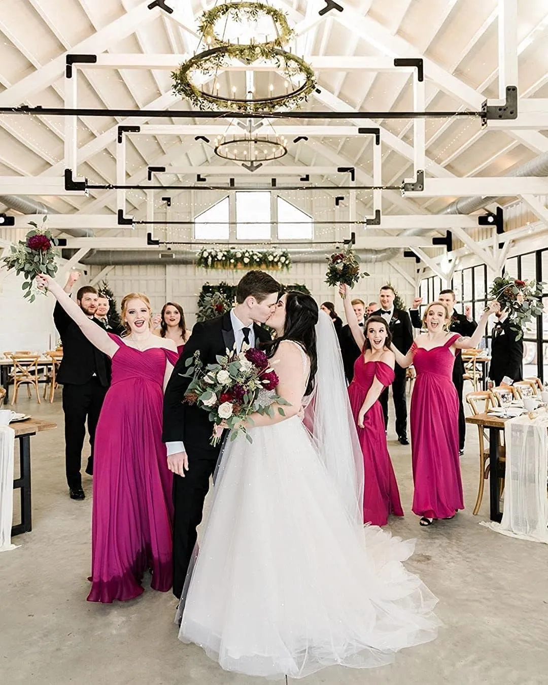 HSFIYAKJ Off Shoulder Bridesmaid Dresses for Women Long Pleated Chiffon A Line Formal Evening Prom Dress with Slit