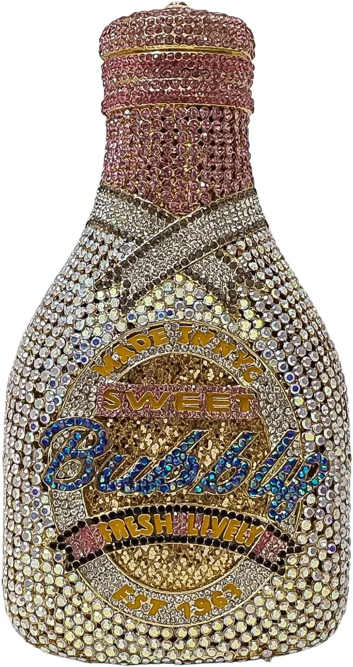 HUANG ZHUANG Women Champagne Bottle Evening Bag Rhinestone Clutch Purse Prom Sweet Crystal Handbag Party Cocktail