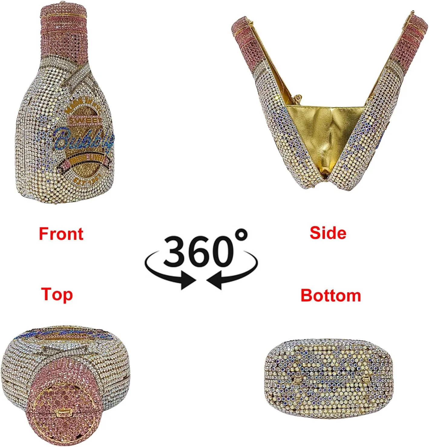 HUANG ZHUANG Women Champagne Bottle Evening Bag Rhinestone Clutch Purse Prom Sweet Crystal Handbag Party Cocktail