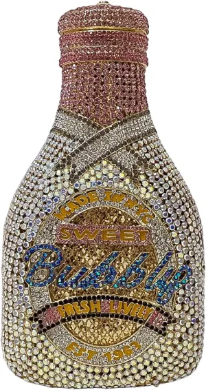 HUANG ZHUANG Women Champagne Bottle Evening Bag Rhinestone Clutch Purse Prom Sweet Crystal Handbag Party Cocktail