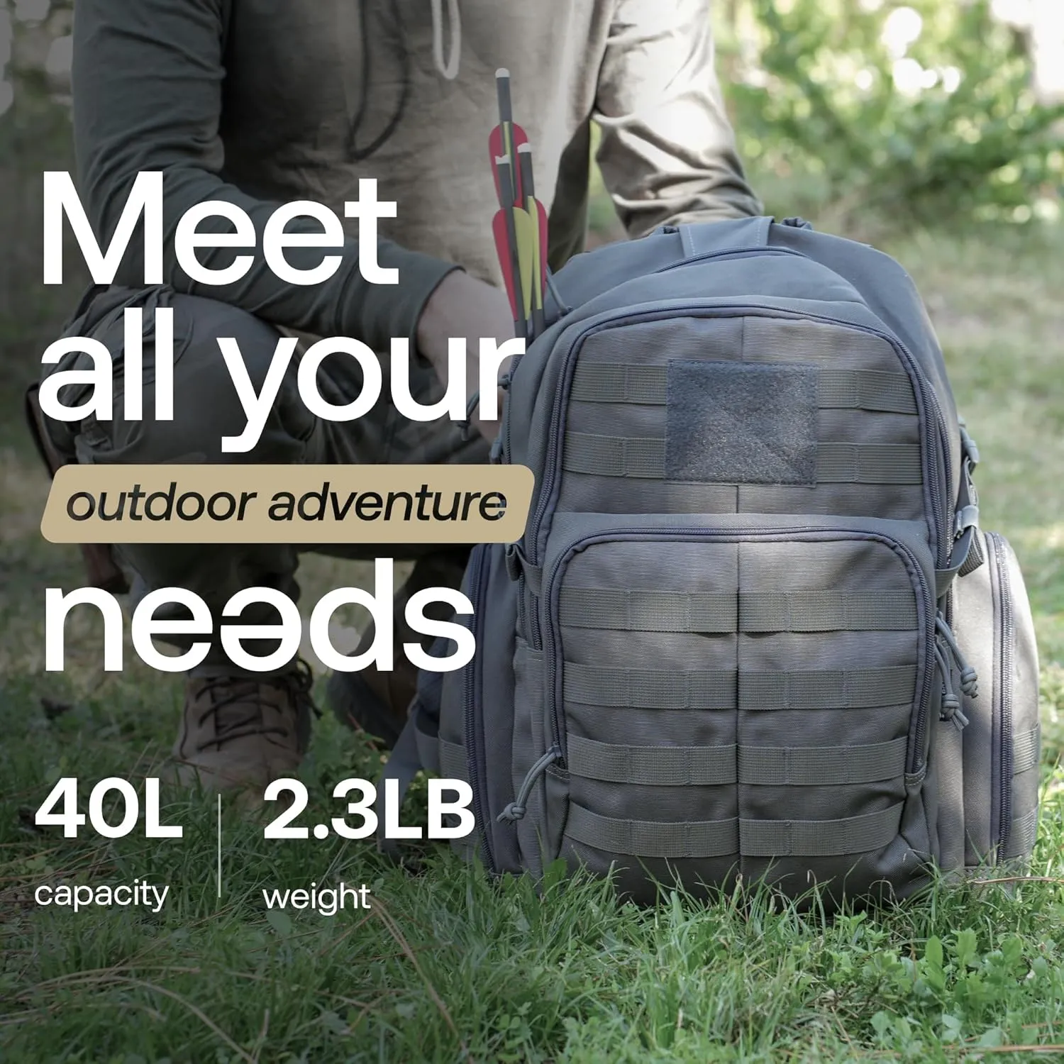 Huntex 40L Tactical Backpack for Men and Women in Gray - Military Style for Hunting, Hiking & Travel Combat Backpack - Outdoor Tactical Backpacks & Sport Mochila Tactica