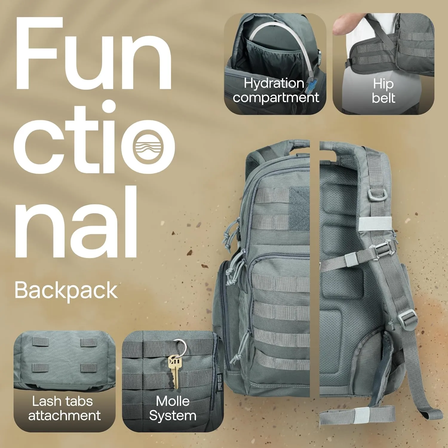 Huntex 40L Tactical Backpack for Men and Women in Gray - Military Style for Hunting, Hiking & Travel Combat Backpack - Outdoor Tactical Backpacks & Sport Mochila Tactica
