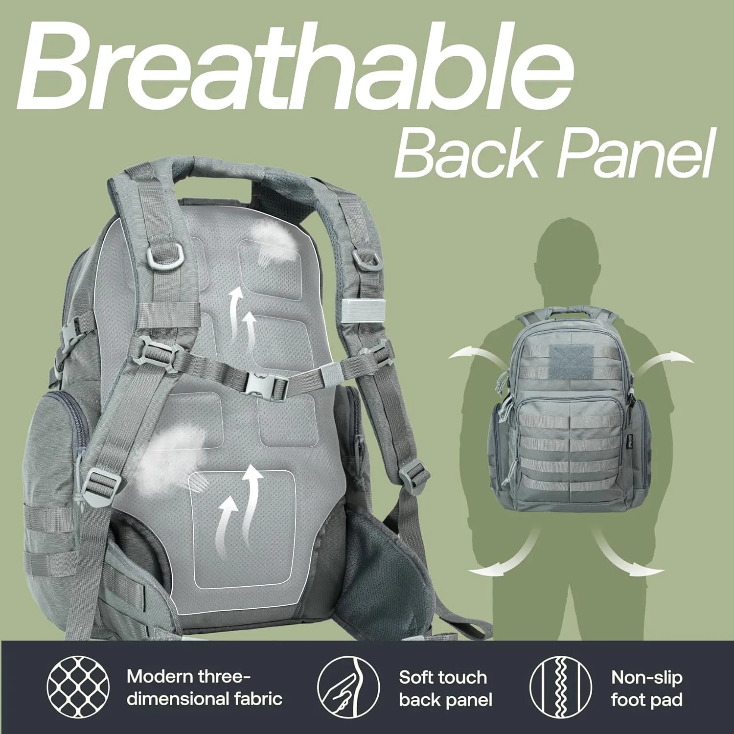 Huntex 40L Tactical Backpack for Men and Women in Gray - Military Style for Hunting, Hiking & Travel Combat Backpack - Outdoor Tactical Backpacks & Sport Mochila Tactica