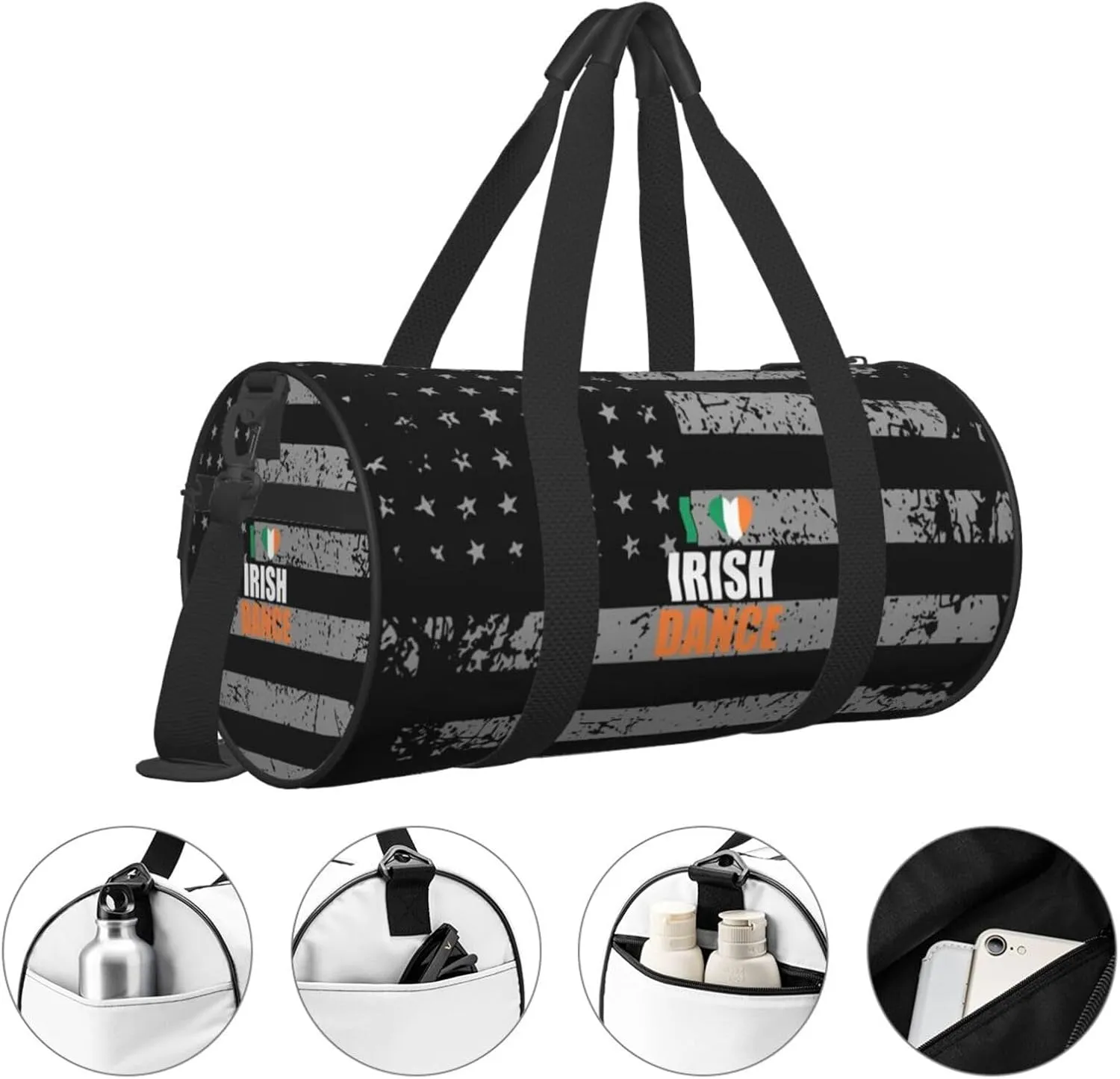 I Love Irish Dance Travel Luggage Duffel Bag Sports Rolling Foldable Duffel Bag, Black