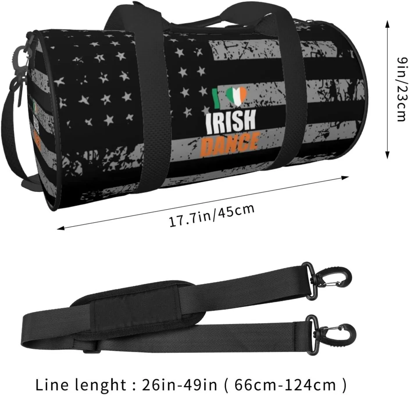 I Love Irish Dance Travel Luggage Duffel Bag Sports Rolling Foldable Duffel Bag, Black