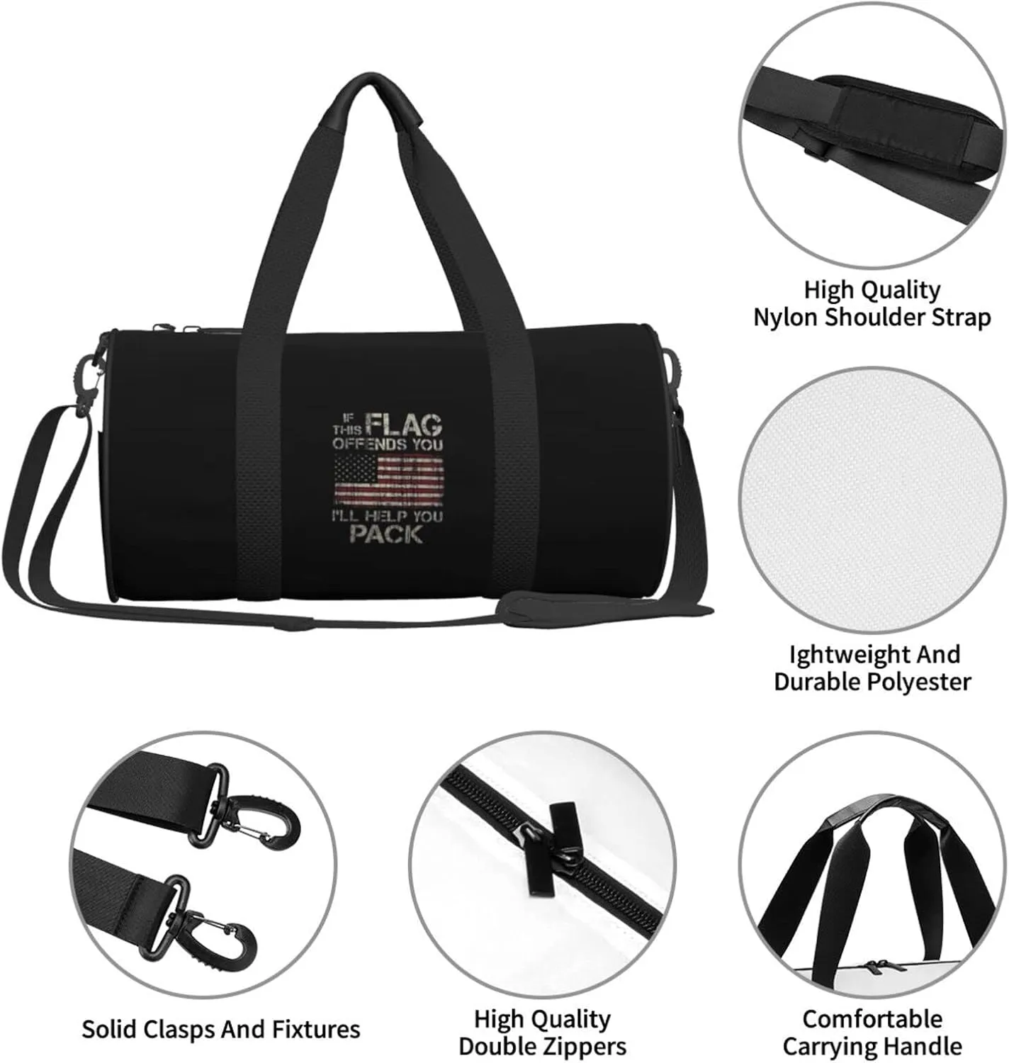 If This Flag Offends You, I'Ll Help You Pack Travel Luggage Duffel Bag Sports Rolling Foldable Duffel Bag, Black
