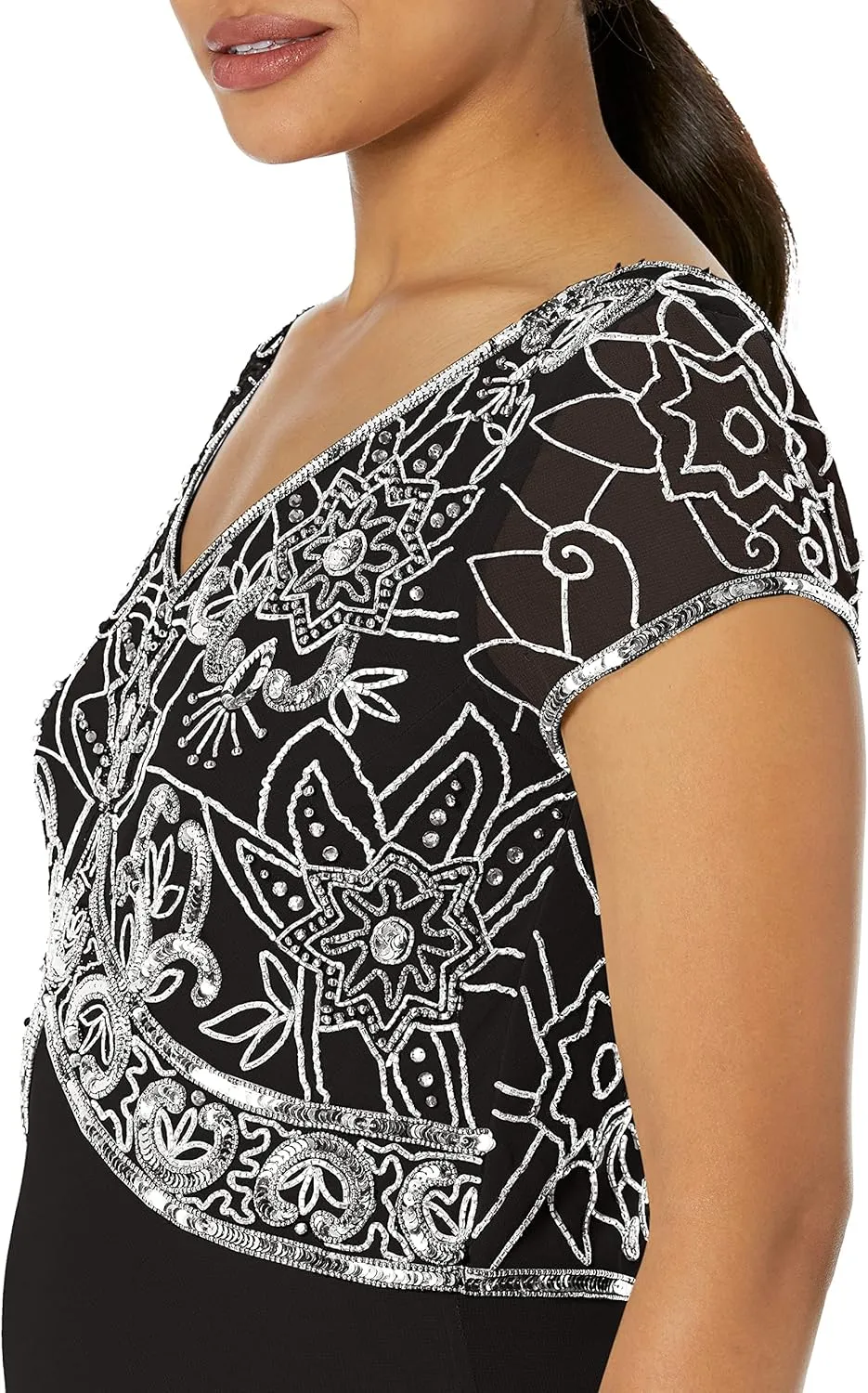 J Kara Women's Cap V-Neck Beaded Dress