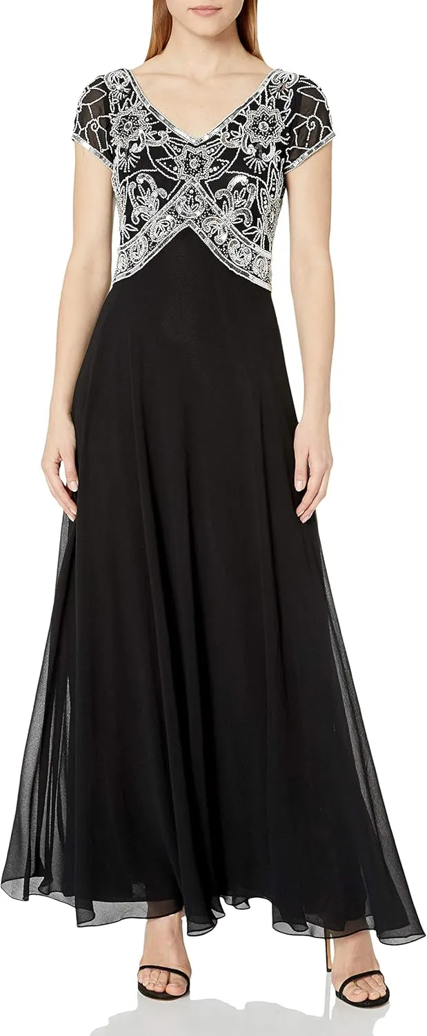 J Kara Women's Cap V-Neck Beaded Dress