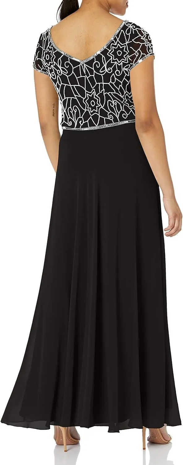 J Kara Women's Cap V-Neck Beaded Dress