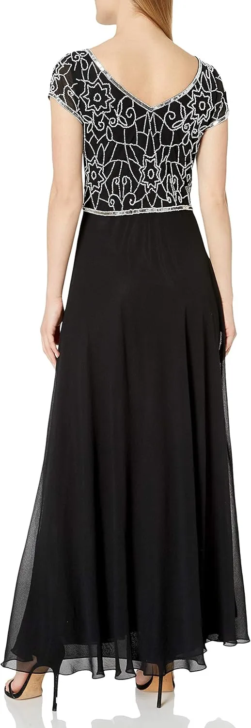 J Kara Women's Cap V-Neck Beaded Dress