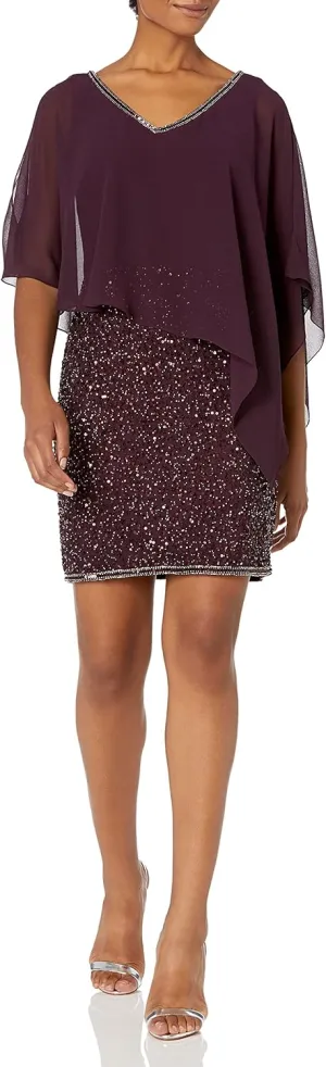 J Kara Women's Caplet Short Cocktail Beaded Dress