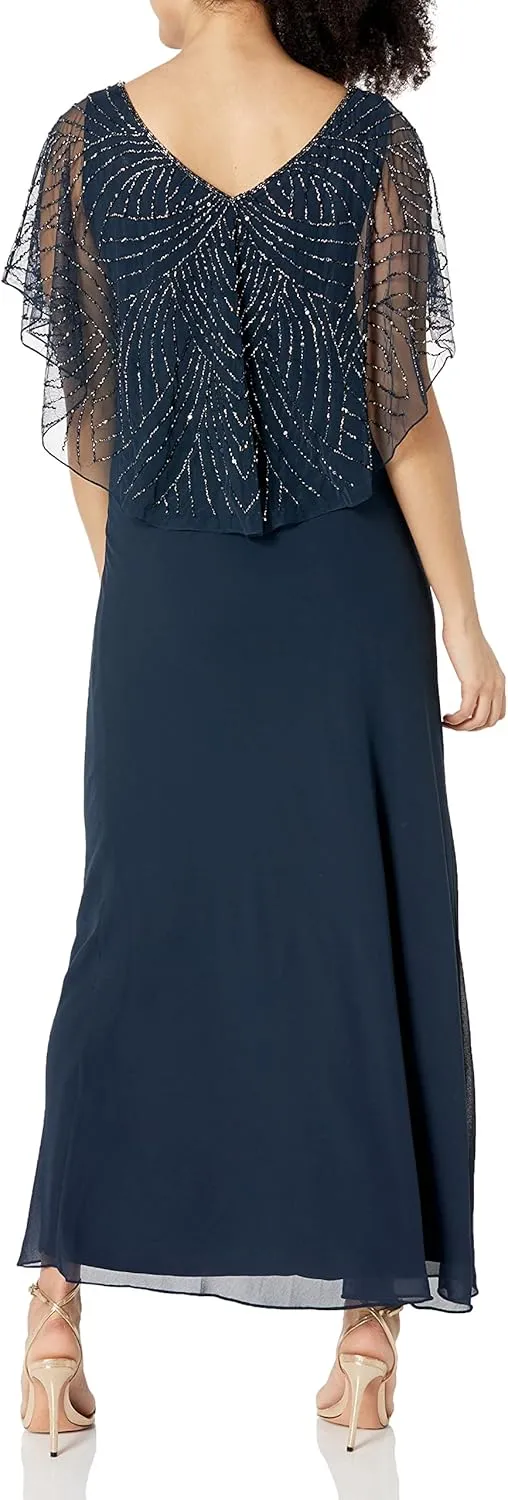 J Kara Women's Petite Beaded Capelet Long Dress