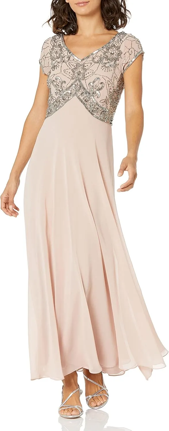 J Kara Women's Petite Cap V-Neck Beaded Dress
