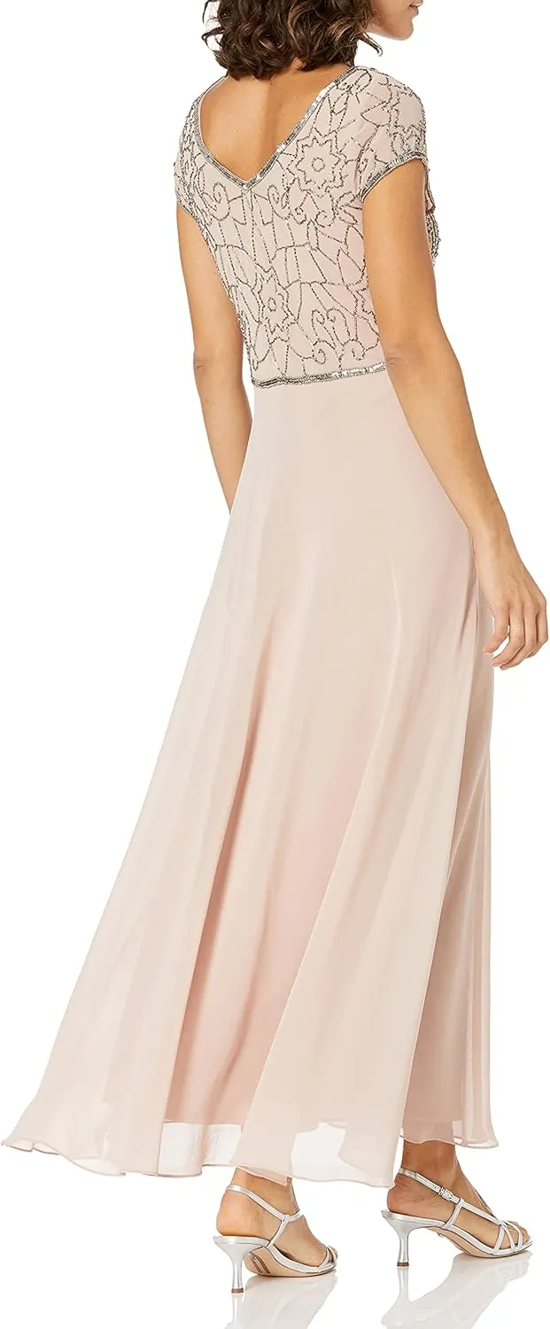 J Kara Women's Petite Cap V-Neck Beaded Dress
