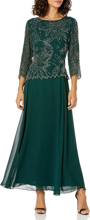 J Kara Women's Petite Floral Beaded Gown
