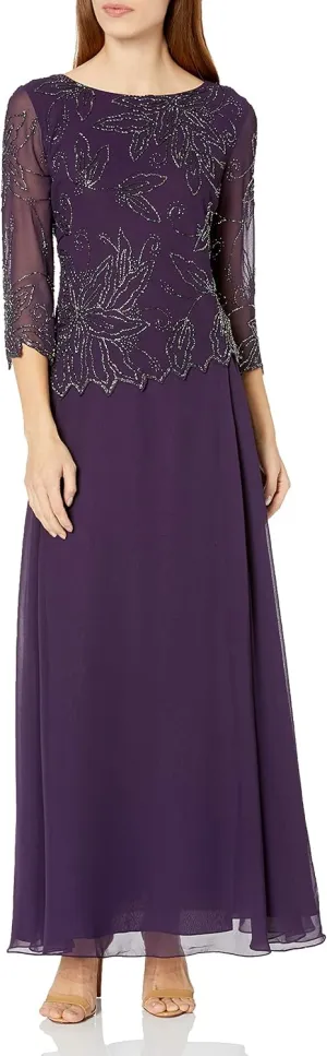 J Kara Women's Petite Floral Beaded Gown
