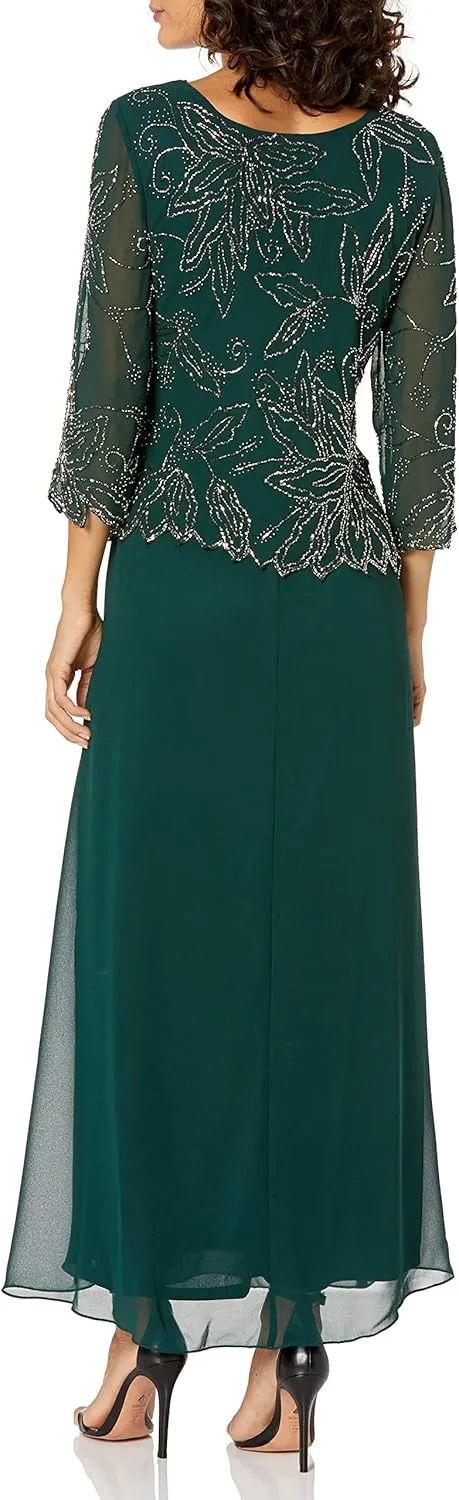 J Kara Women's Petite Floral Beaded Gown