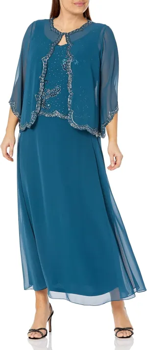 J Kara Women's Plus Size Beaded Jacket Dress