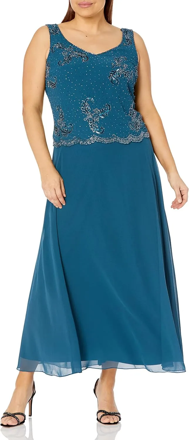 J Kara Women's Plus Size Beaded Jacket Dress
