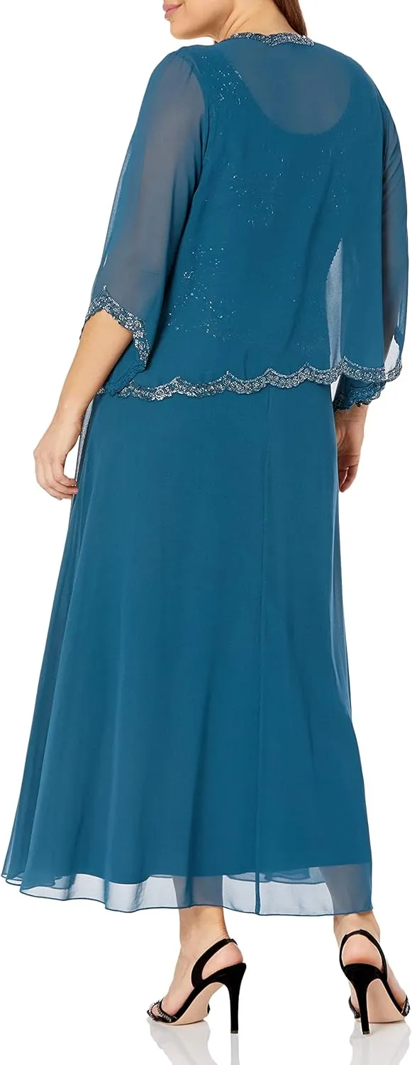 J Kara Women's Plus Size Beaded Jacket Dress