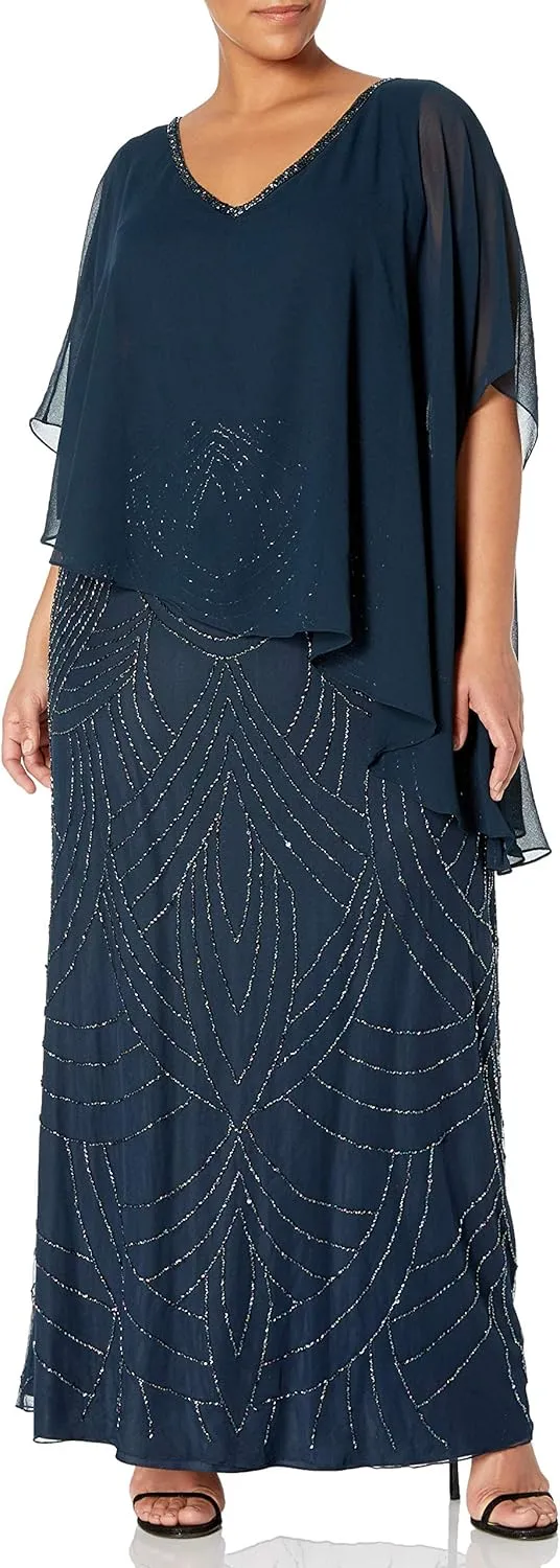 J Kara Women's Plus Size Pop Over with Beaded Bottom