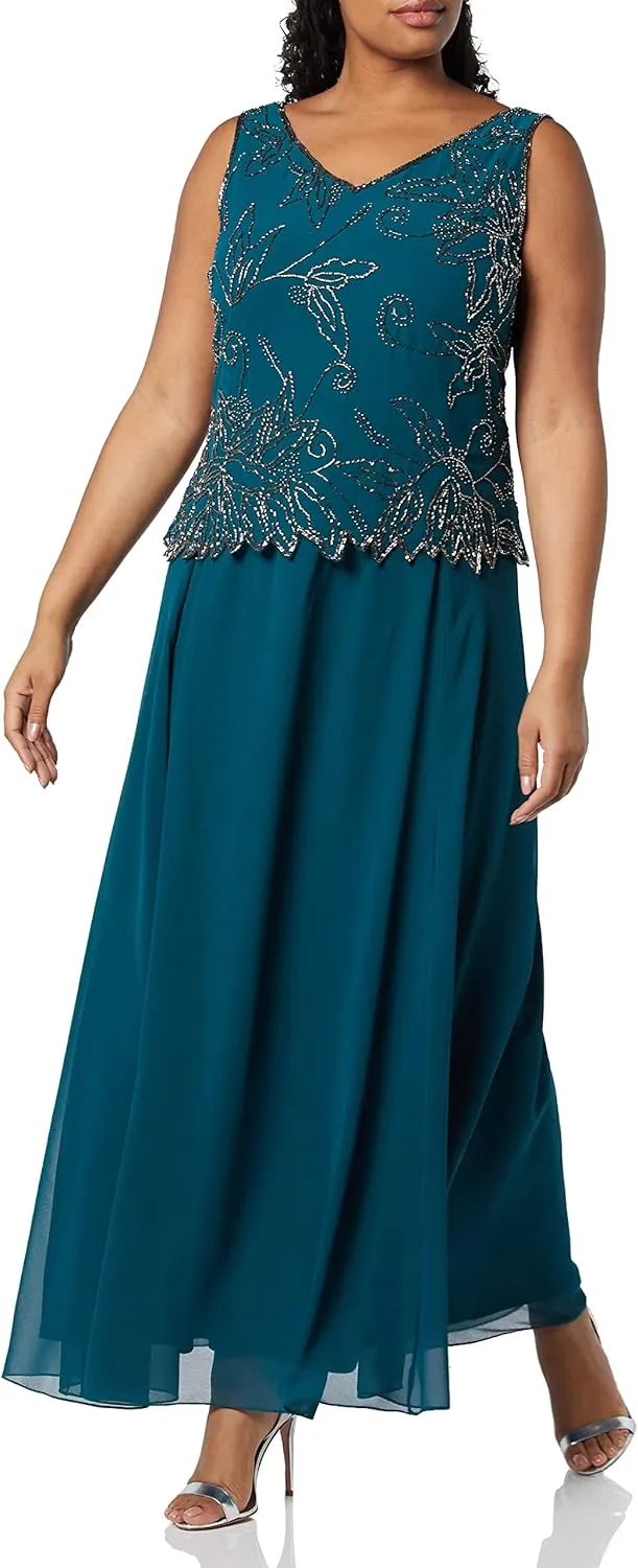 J Kara Women's Size Beaded Jacket Dress Plus